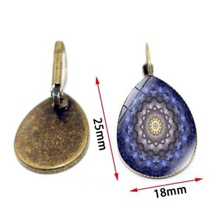 Retro bronze teardrop yoga mandala earrings with purple glass gem patterns for women