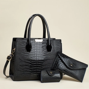 Crocodile Pattern PU Leather Tote Handbag With Clutch And Purse For Women Fashion Commuter Urban Style Shoulder Bag