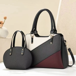 Damen 2-Teiliges Taschen-Set PU-Leder Webstruktur Große Kapazität Handtasche Geometrische Farbblock Schultertasche Für Alltag
