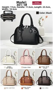 Detailed size guide of shell-shaped tote bag in lychee pattern faux leather