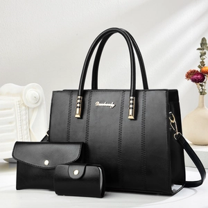 Women Three Piece Handbag Set PU Leather Tote Shoulder Crossbody Bag Wallet Card Holder Patchwork Elegant Ladies Purse