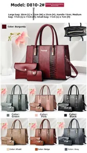 Three-piece women bag set with crocodile texture leather handbag, pouch and small wallet