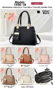 Detailed size chart for 24x11x17cm textured handbag showing six colors and inner structure
