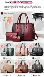 Detailed size chart for the crocodile embossed handbag set showing dimensions for three bags