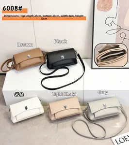 Detailed view of structured leather shoulder bags in five colors with size dimensions