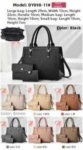 Detailed size specifications for the stylish 3-piece embossed faux leather handbag set