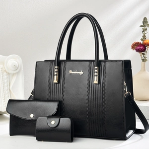 Women Large Capacity PU Leather Tote Handbag With Clutch And Card Holder Elegant Quilted Pattern Fashion Shoulder Bag
