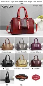 Detailed views of crocodile embossed tote bag in various colors with size dimensions
