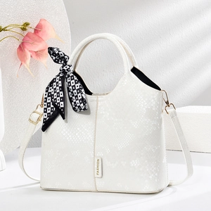 White snake pattern bucket bag for women with pearl finish and fashion label