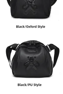 Comparaison détaillée du tissu oxford et du cuir PU à grain de litchi sur des sacs noirs