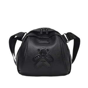 Sac bandoulière en tissu Oxford noir avec ours en sequins et sangle large