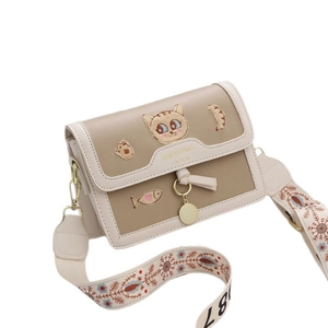 Sac bandoulière brodé mignon avec motifs de chat et large bandoulière de style ethnique