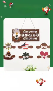Detail of wooden gnome door sign with interchangeable holiday accessories and gnome theme