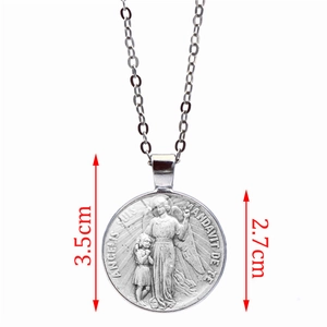 Collier médaillon ange gardien en argent avec pendentif relief archange et enfant