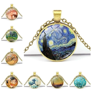 Collier Pendentif Art Vintage Alliage De Zinc Et Cabochon En Verre Peinture Célèbre Van Gogh Nuit Étoilée Tournesols Rétro