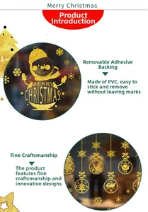 Detail of gold glitter PVC Christmas stickers with snowman, snowflake and removable adhesive