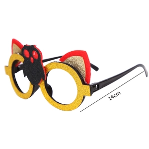 Halloween party glasses with yellow glitter frames, felt owl detail, and 14cm black temples