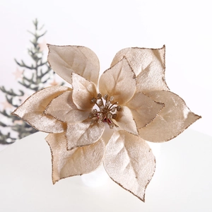 Champagne gold artificial Christmas poinsettia flower with glitter for tree decoration