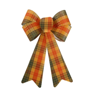 Classic orange plaid Christmas bow with woven texture for tree and gift decoration