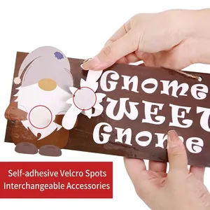 DIY Christmas wood gnome door sign with interchangeable velcro accessories for home decor
