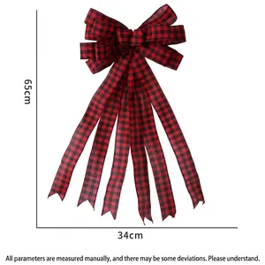 65x34cm rot-schwarz karierte Weihnachtsschleife als Baumschmuck und Dekoration