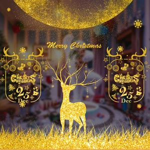 Autocollants de Noël dorés à paillettes avec renne et texte Merry Christmas