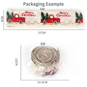 6M Christmas decorative ribbon featuring red truck and tree print in roll and flat pack