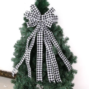 Klassische schwarz-weiß karierte Christbaumspitze Schleife mit eleganten langen Bändern