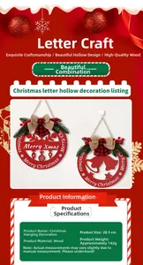 Détails de taille pour plaque de porte Noël rouge ajourée 28,5cm avec nœud et pin
