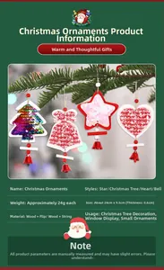 Detailed view of Christmas sequin charms in star, heart, and tree shapes with bells