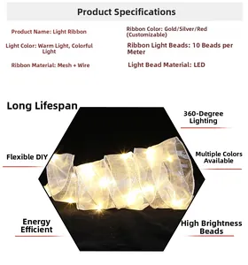 Detailed view of flexible mesh LED ribbon light with 10 bulbs per meter for holiday decor