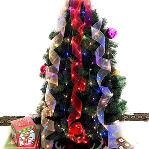 Christmas Ribbon LED Fairy Lights Double Layer Mesh Copper Wire String For Holiday Tree Party Decoration Battery Operated