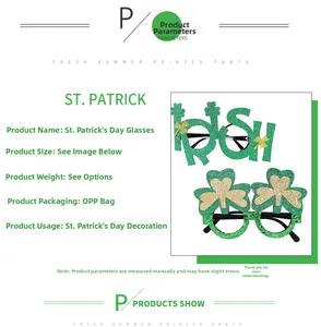 Close-up of St. Patrick's Day party glasses with green glitter and Irish clover designs