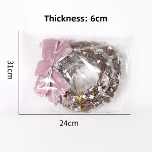 Easter bunny grapevine wreath with pink glitter bow and star details, 31x24x6cm size