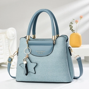 Sac à main élégant en toile bleu clair pour femme avec design multicouche grande capacité