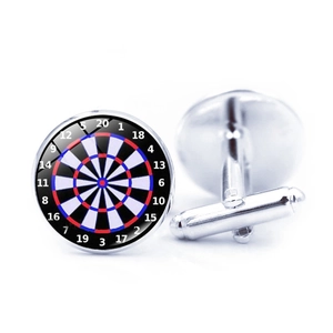 Dartboard Cufflinks Alloy Glass Sporty Men Shirt Jewelry Silver Round Accessory