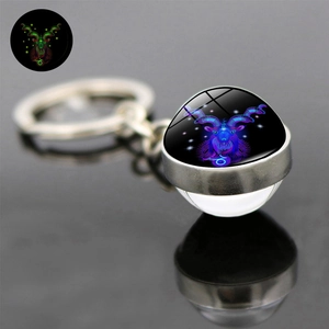 Luminous Capricorn zodiac keychain with double-sided glass ball and glowing effect