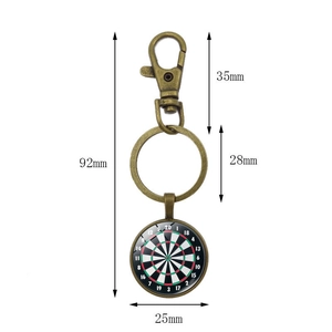 Vintage bronze dartboard glass cabochon keychain with lobster clasp dimensions 92mm