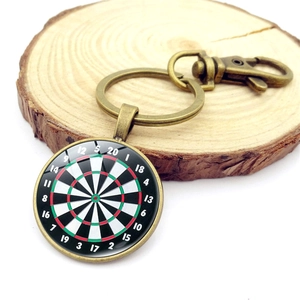 Vintage Darts Target Time Gem Keychain Zinc Alloy Glass Round Pendant Sports Theme Key Ring For Men Women Gift