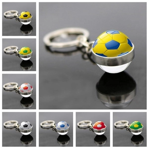 Porte-clés Football Thème Sportif Ballon De Verre Double Face Alliage De Zinc Anneau De Clé Accessoire De Mode Créatif