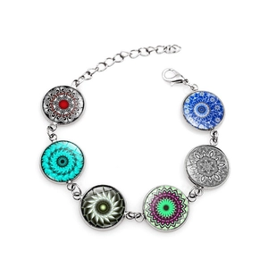 Mandala Glass Cabochon Bracelet Copper Alloy Adjustable Link Chain Yoga Jewelry For Women Men Bohemian Style Ethnic