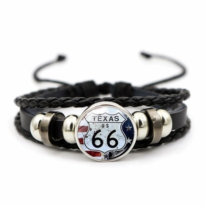 Détails du bracelet en cuir Route 66 multicouche avec drapeau du Texas et perles métal