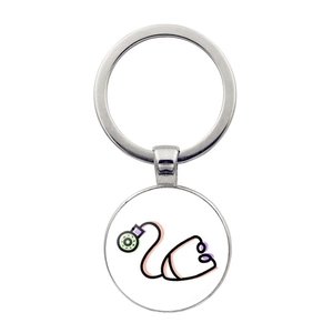 Detailed close-up of a silver keychain pendant featuring a stethoscope graphic illustration