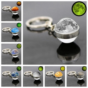 Luminous Solar System Planet Keychain Glow In The Dark Double Sided Glass Ball Galaxy Earth Moon Keyring Space Jewelry Gift