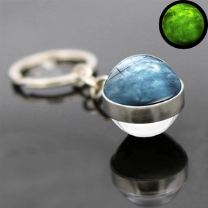 Luminous solar system planet keychain with double-sided glass ball and glowing effect