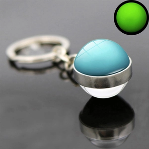Luminous solar system planet keychain with double-sided glowing glass ball and silver ring