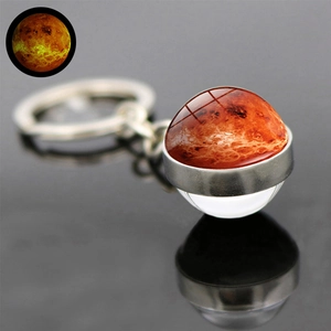Glow-in-the-dark Venus planetary glass ball keychain with luminous effect in dark