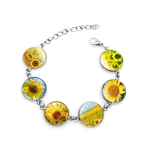 Sunflower Glass Cabochon Bracelet Copper Alloy Plated Floral Jewelry For Women Fashion Accessory