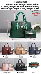 Lizard texture tote bag set with metal bow detail and large interior compartment