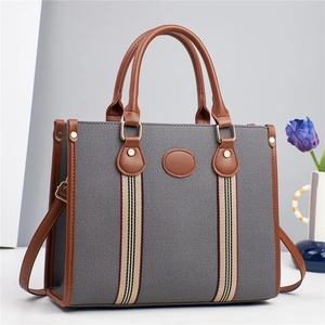 Sac Fourre-tout Mode Pour Femmes Toile Cuir PU Grande Capacité Ruban Rayé Sac À Épaule À Main Sac Bandoulière Décontracté